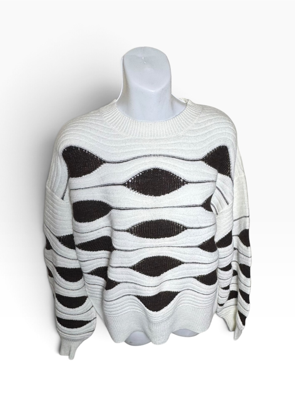 Nanette Nanette Lepore Dropped Shoulder Geometric Knit Sweater